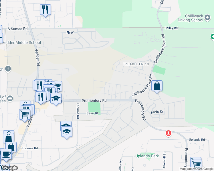 map of restaurants, bars, coffee shops, grocery stores, and more near 46211 Promontory Road in Chilliwack