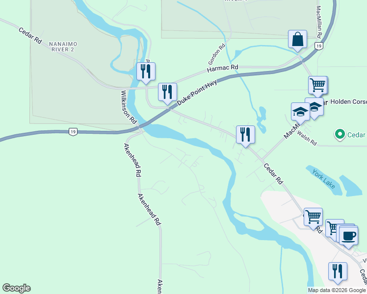 map of restaurants, bars, coffee shops, grocery stores, and more near 1792 Alice Road in Nanaimo