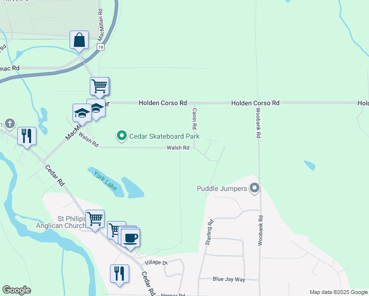 map of restaurants, bars, coffee shops, grocery stores, and more near 2161 Walsh Road in Nanaimo
