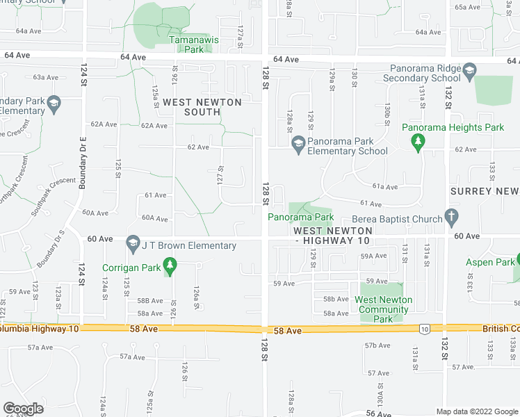 map of restaurants, bars, coffee shops, grocery stores, and more near 12798 61 Avenue in Surrey