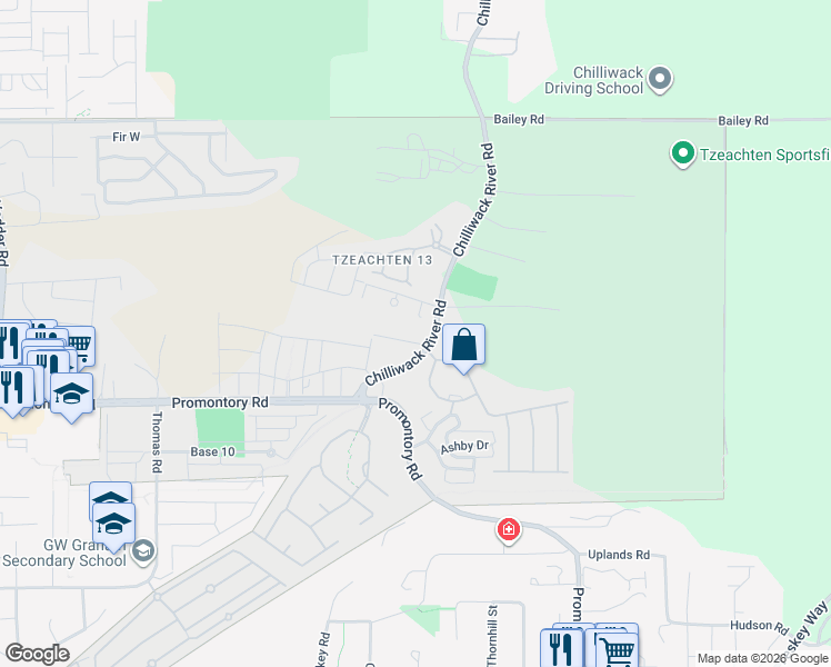 map of restaurants, bars, coffee shops, grocery stores, and more near 6101 White Raven Road in Chilliwack