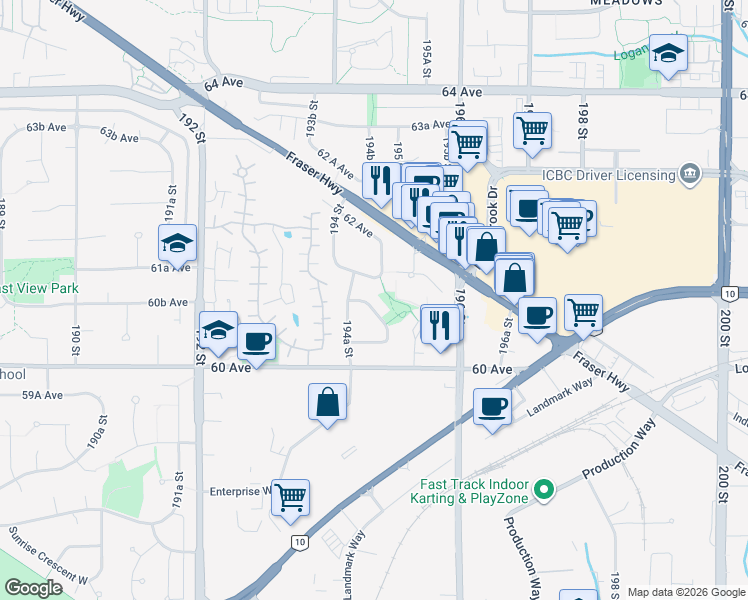 map of restaurants, bars, coffee shops, grocery stores, and more near 6068 Brooks Crescent in Surrey