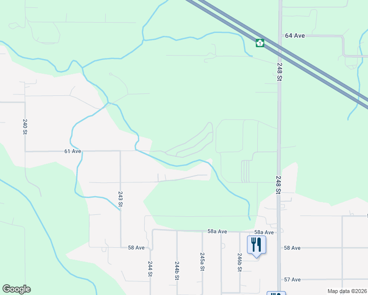 map of restaurants, bars, coffee shops, grocery stores, and more near 24455 61 Avenue in Langley Township