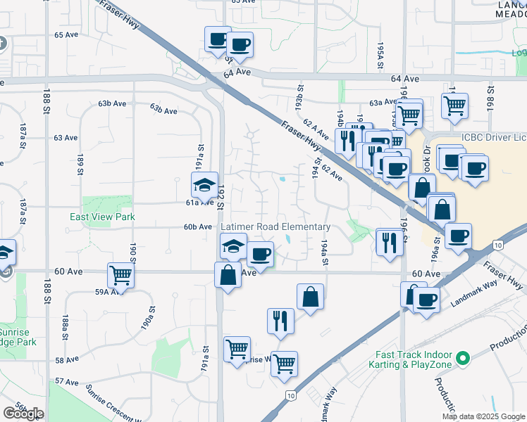 map of restaurants, bars, coffee shops, grocery stores, and more near 6110 Greenside Drive West in Surrey