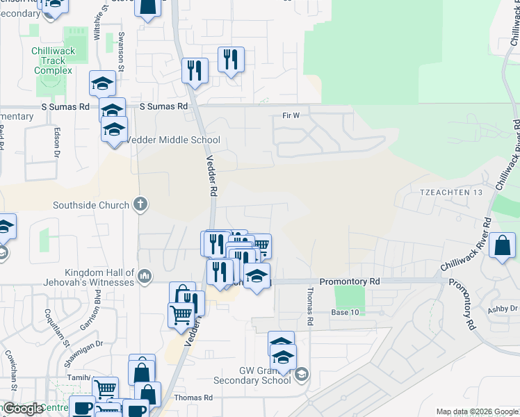 map of restaurants, bars, coffee shops, grocery stores, and more near in Chilliwack