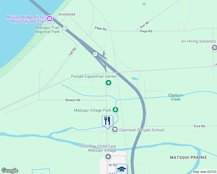 map of restaurants, bars, coffee shops, grocery stores, and more near 6230 Riverside Street in Abbotsford