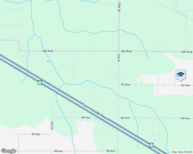 map of restaurants, bars, coffee shops, grocery stores, and more near 6277 256 Street in Langley Township