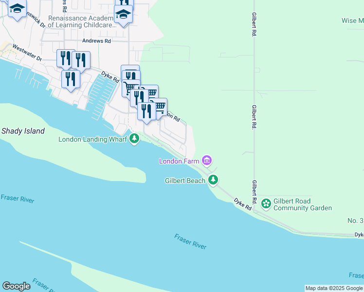 map of restaurants, bars, coffee shops, grocery stores, and more near 6400 Princess Lane in Richmond