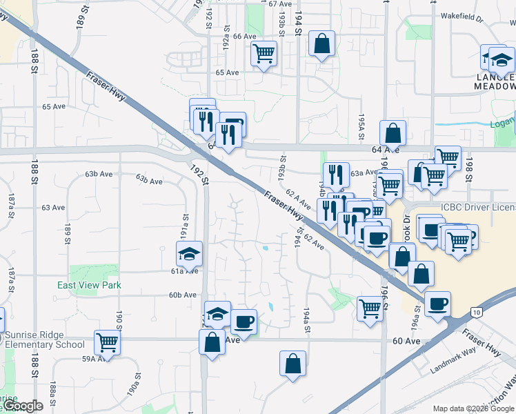 map of restaurants, bars, coffee shops, grocery stores, and more near 6220 Gooseberry Drive in Surrey