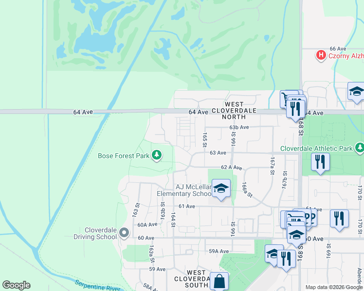 map of restaurants, bars, coffee shops, grocery stores, and more near 16488 64 Avenue in Surrey