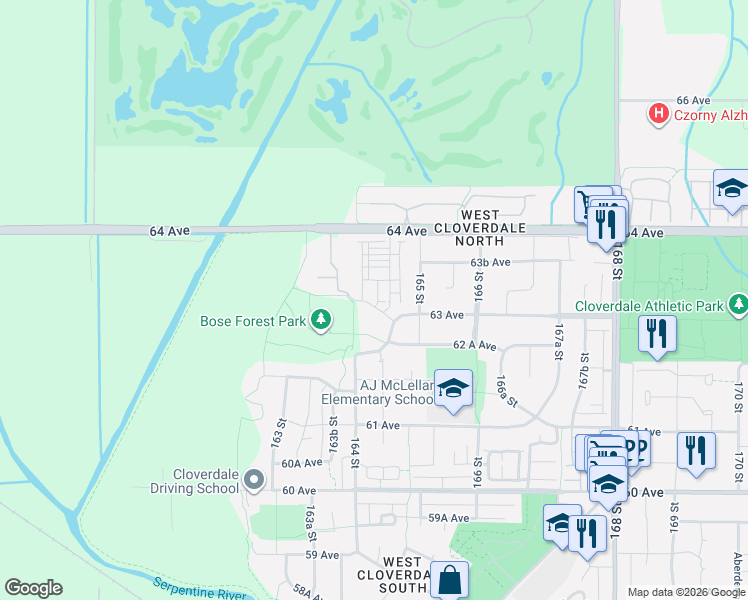map of restaurants, bars, coffee shops, grocery stores, and more near 16488 64 Avenue in Surrey