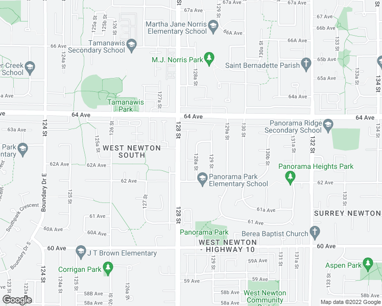 map of restaurants, bars, coffee shops, grocery stores, and more near 6311 128A Street in Surrey
