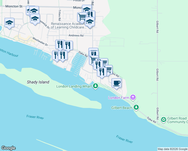 map of restaurants, bars, coffee shops, grocery stores, and more near 13171 Number 2 Road in Richmond