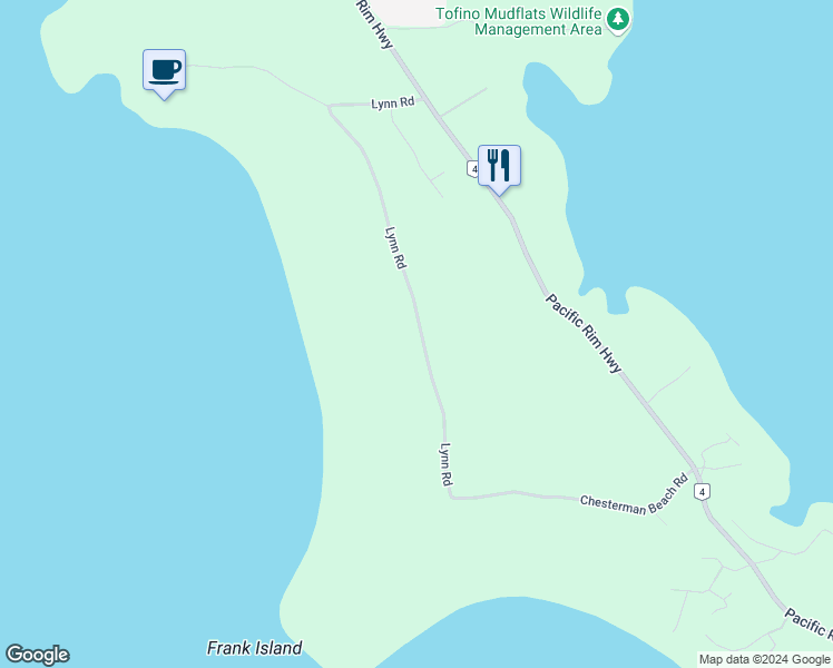 map of restaurants, bars, coffee shops, grocery stores, and more near 1289 Lynn Road in Tofino