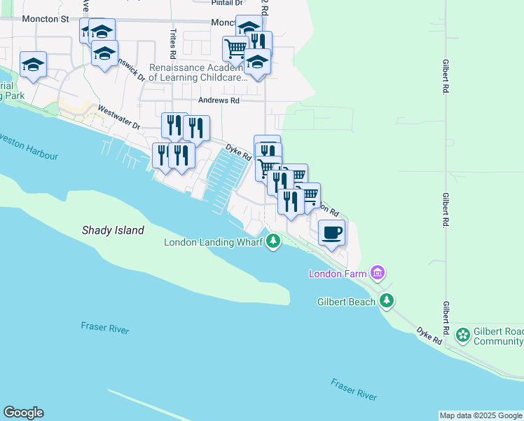 map of restaurants, bars, coffee shops, grocery stores, and more near 13171 Number 2 Road in Richmond