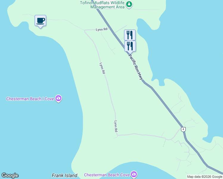 map of restaurants, bars, coffee shops, grocery stores, and more near 1289 Lynn Road in Tofino