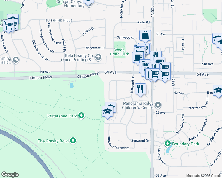 map of restaurants, bars, coffee shops, grocery stores, and more near 11807 Alderwood Crescent in Delta