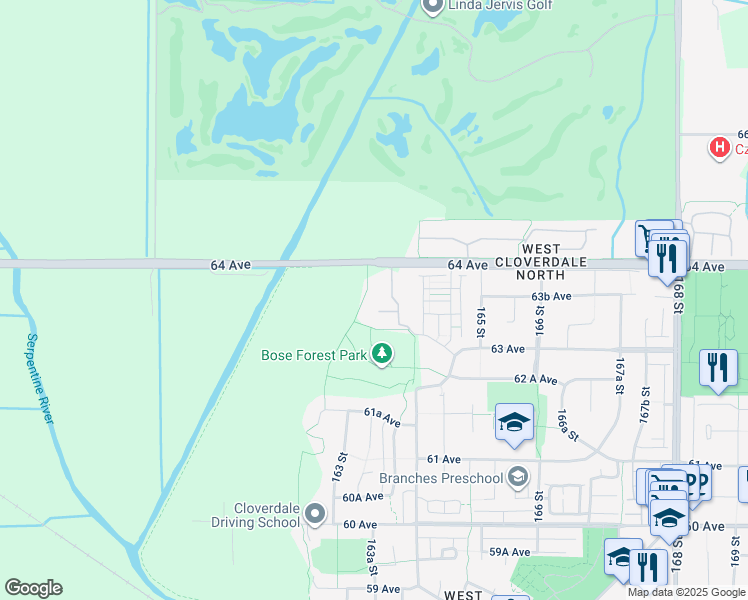 map of restaurants, bars, coffee shops, grocery stores, and more near in Surrey