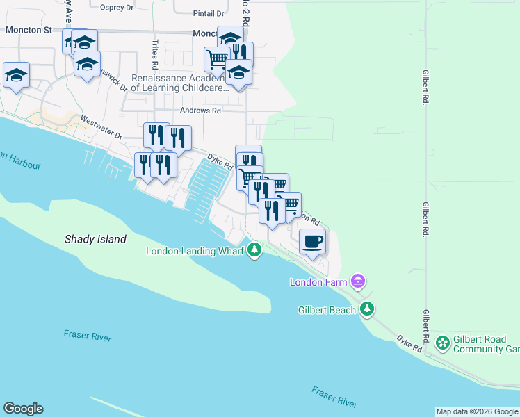 map of restaurants, bars, coffee shops, grocery stores, and more near 6077 London Road in Richmond