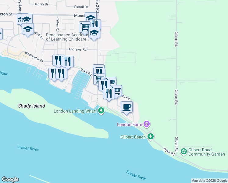 map of restaurants, bars, coffee shops, grocery stores, and more near in Richmond