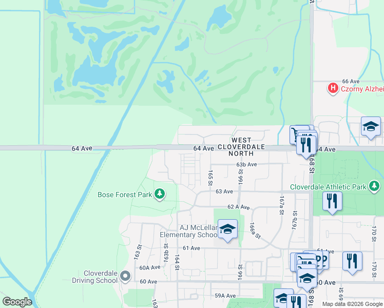 map of restaurants, bars, coffee shops, grocery stores, and more near 16488 64 Avenue in Surrey