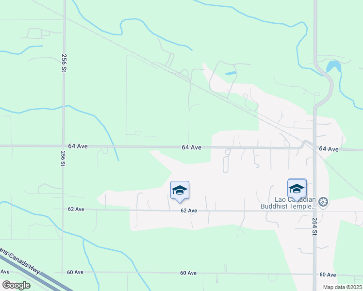 map of restaurants, bars, coffee shops, grocery stores, and more near 6453 260 Street in Langley City