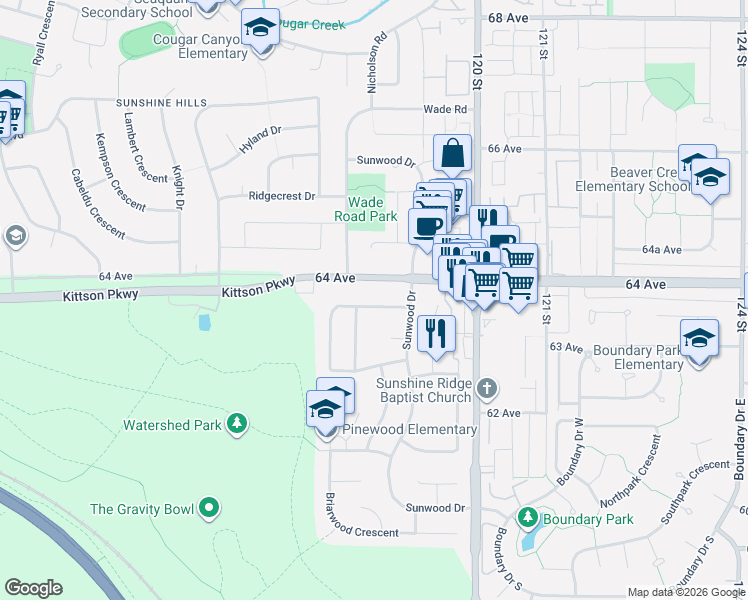 map of restaurants, bars, coffee shops, grocery stores, and more near 11837 Alderwood Crescent in Delta