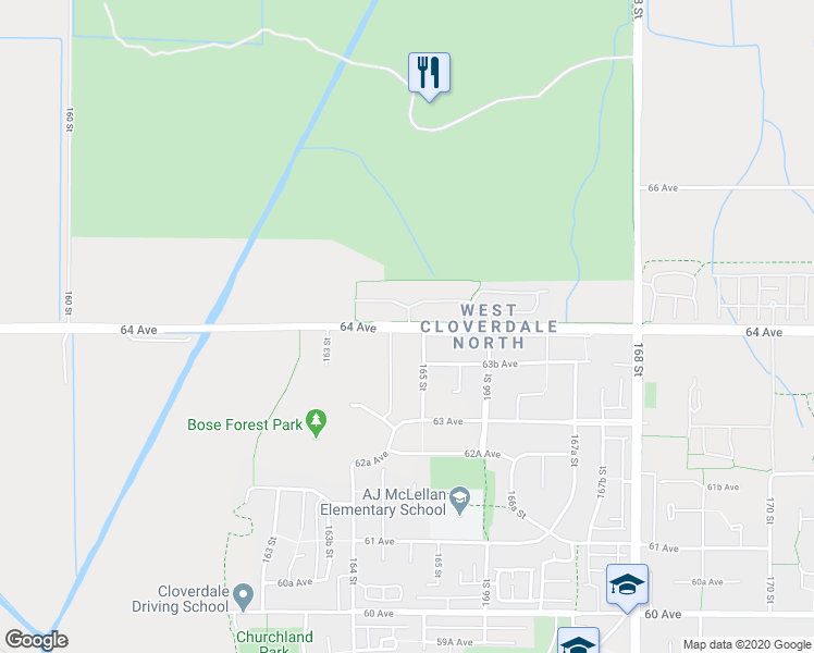 map of restaurants, bars, coffee shops, grocery stores, and more near 16455 64 Avenue in Surrey