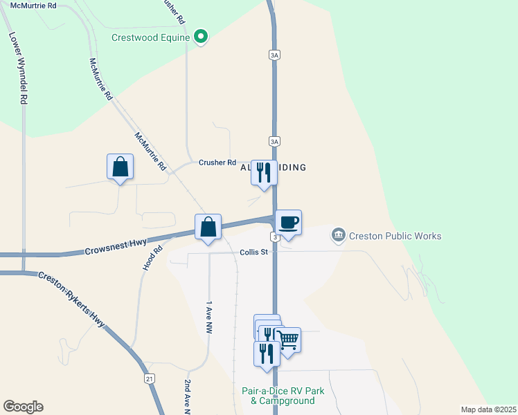 map of restaurants, bars, coffee shops, grocery stores, and more near 1 British Columbia 3 in Creston