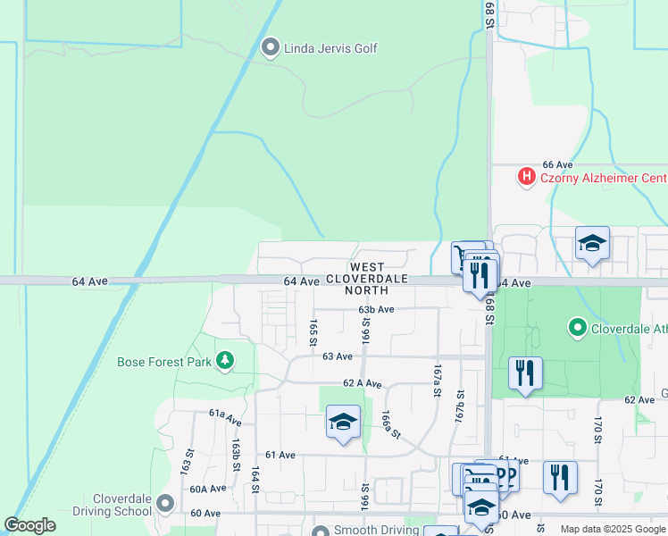 map of restaurants, bars, coffee shops, grocery stores, and more near 16483 64 Avenue in Surrey
