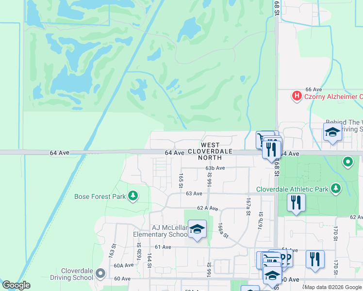 map of restaurants, bars, coffee shops, grocery stores, and more near 16469 64 Avenue in Surrey