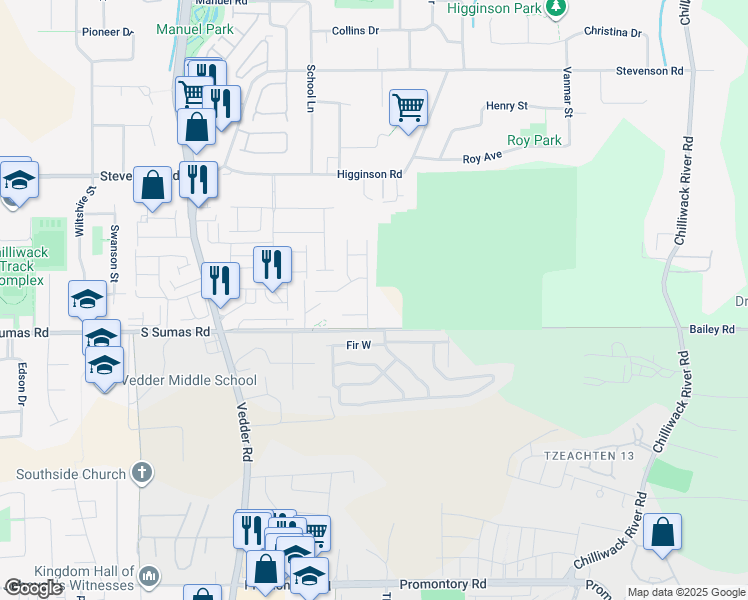 map of restaurants, bars, coffee shops, grocery stores, and more near 6432 Fairway Street in Chilliwack