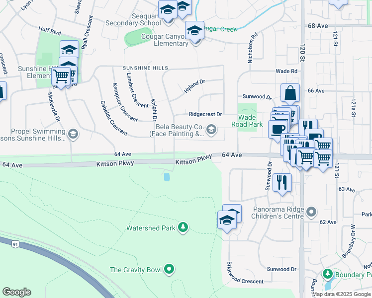 map of restaurants, bars, coffee shops, grocery stores, and more near 11635 64 Avenue in Delta