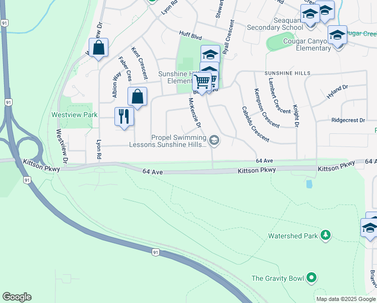 map of restaurants, bars, coffee shops, grocery stores, and more near 11189 Mason Place in Delta