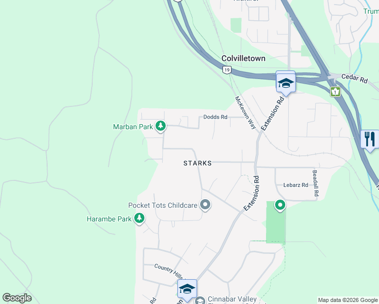 map of restaurants, bars, coffee shops, grocery stores, and more near 131 Roberta Road West in Nanaimo