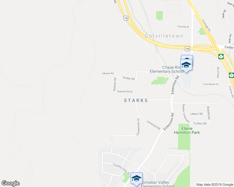 map of restaurants, bars, coffee shops, grocery stores, and more near 159 Roberta Road West in Nanaimo
