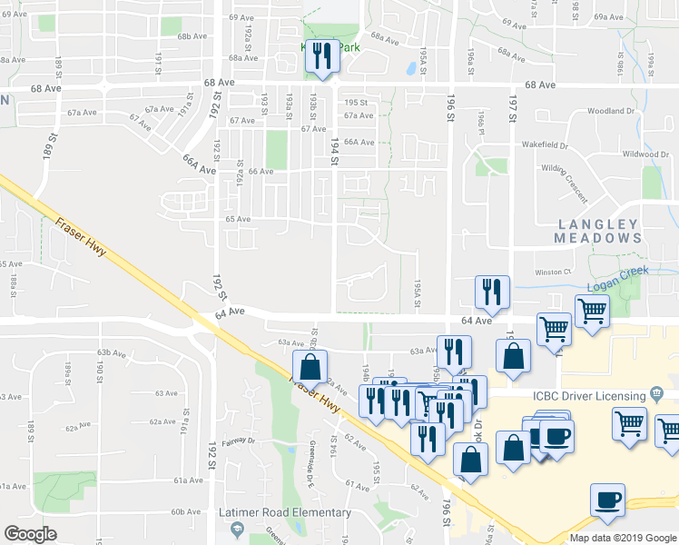 map of restaurants, bars, coffee shops, grocery stores, and more near in Surrey
