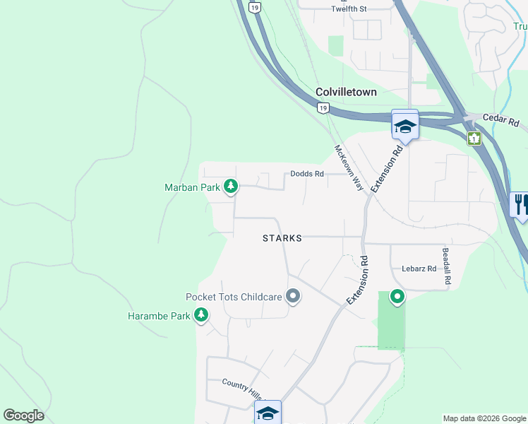 map of restaurants, bars, coffee shops, grocery stores, and more near 131 Roberta Road West in Nanaimo