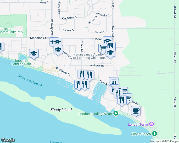 map of restaurants, bars, coffee shops, grocery stores, and more near in Richmond