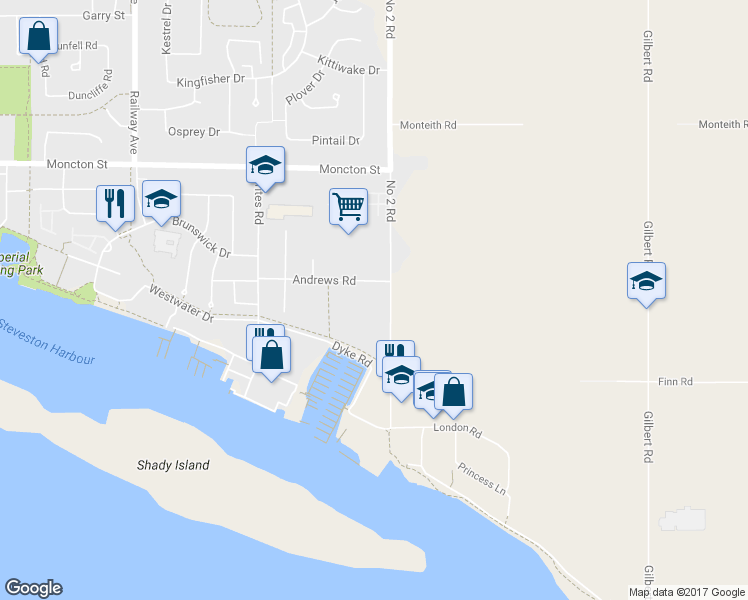 map of restaurants, bars, coffee shops, grocery stores, and more near 12491 Number 2 Road in Richmond