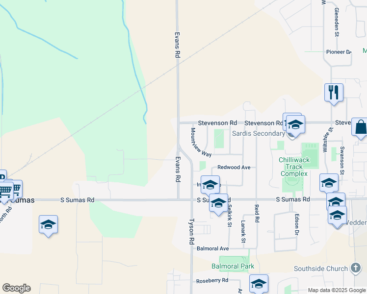 map of restaurants, bars, coffee shops, grocery stores, and more near 6564 Tyson Road in Chilliwack