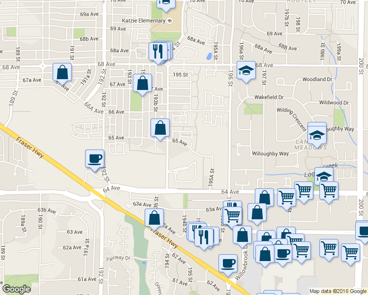 map of restaurants, bars, coffee shops, grocery stores, and more near in Surrey