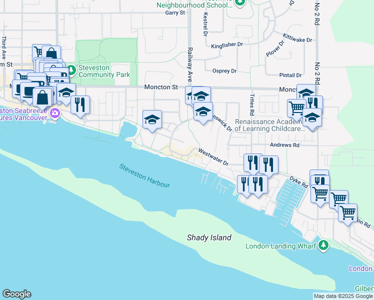 map of restaurants, bars, coffee shops, grocery stores, and more near in Richmond