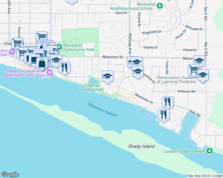 map of restaurants, bars, coffee shops, grocery stores, and more near in Richmond