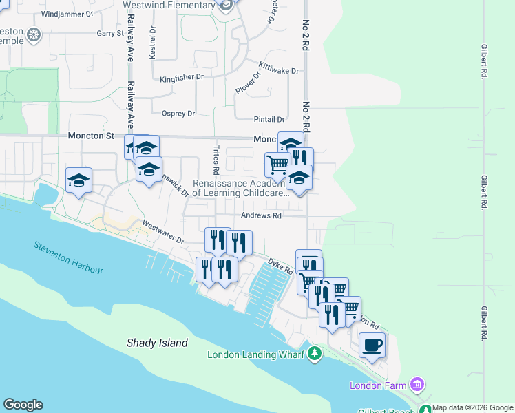map of restaurants, bars, coffee shops, grocery stores, and more near 12506 Wescott Street in Richmond