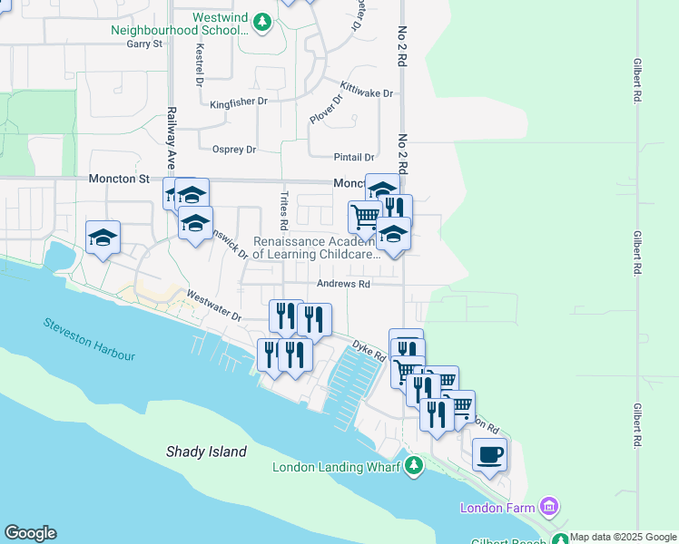 map of restaurants, bars, coffee shops, grocery stores, and more near 12506 Wescott Street in Richmond