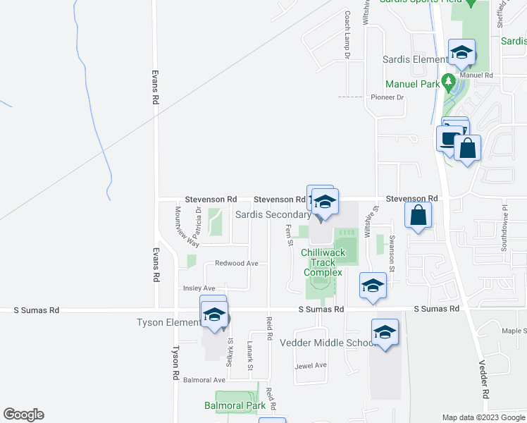 map of restaurants, bars, coffee shops, grocery stores, and more near 6611 Reid Road in Chilliwack