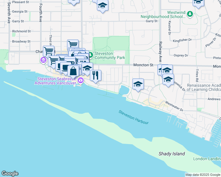 map of restaurants, bars, coffee shops, grocery stores, and more near 4280 Bayview Street in Richmond