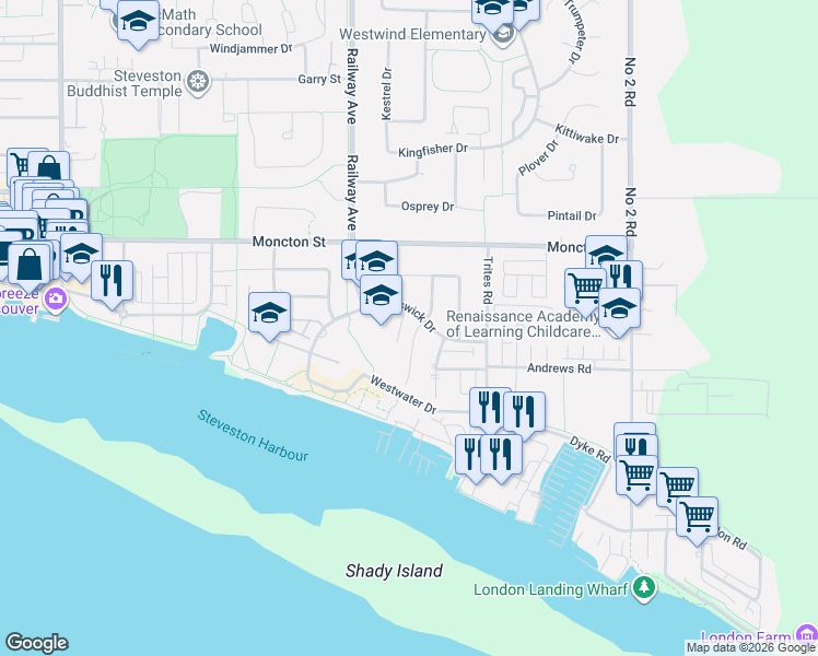 map of restaurants, bars, coffee shops, grocery stores, and more near 12431 Alliance Drive in Richmond