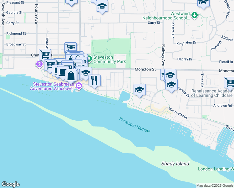 map of restaurants, bars, coffee shops, grocery stores, and more near 4300 Bayview Street in Richmond